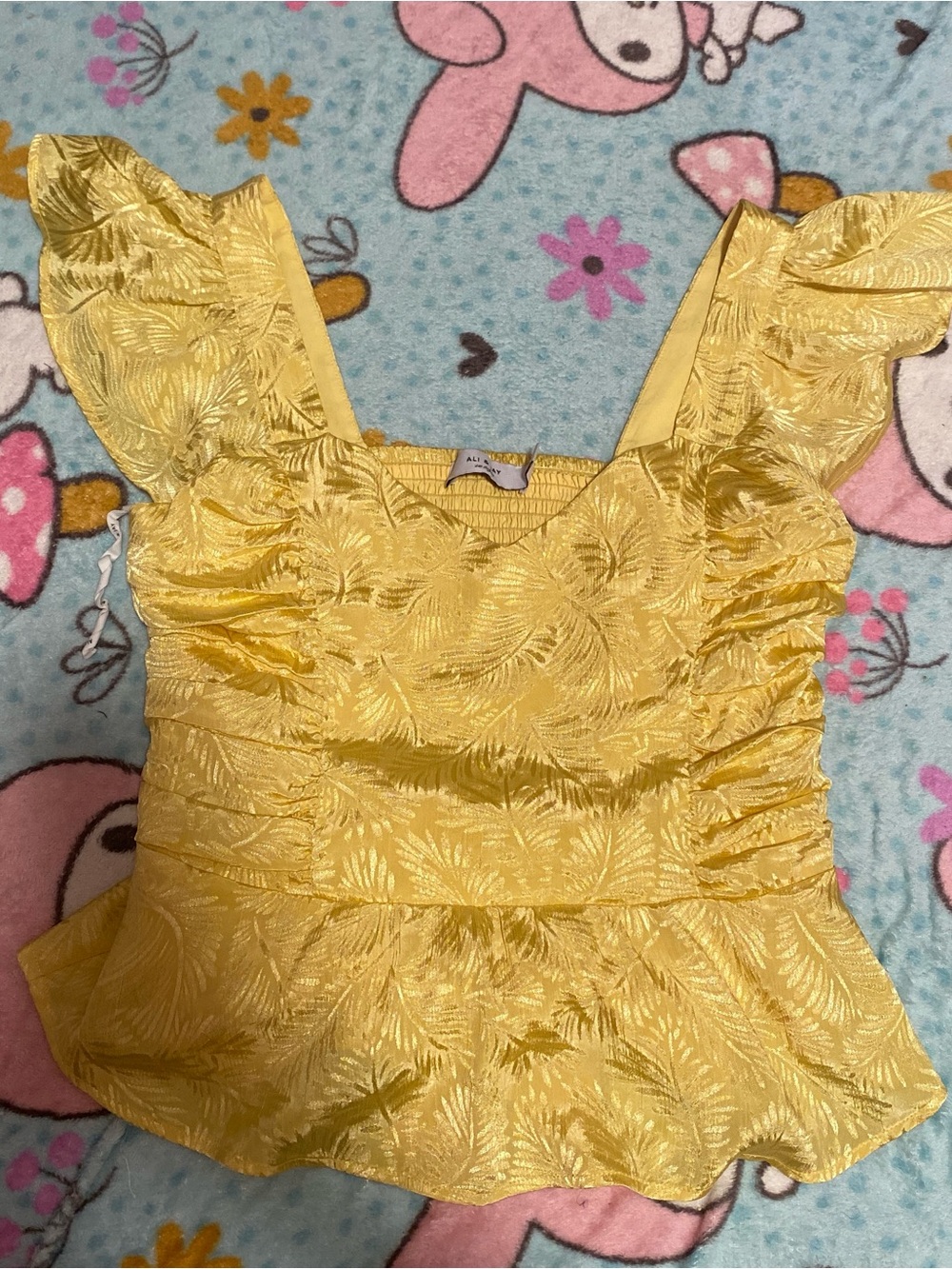 ALI & JAY Yellow Floral Jacquard Peplum Top